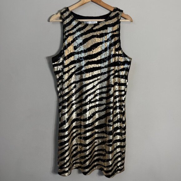 Trina Turk Quartz Zebra Sequin Mini Dress Womens 8 Black Gold Cocktail Party NWT - Picture 8 of 15